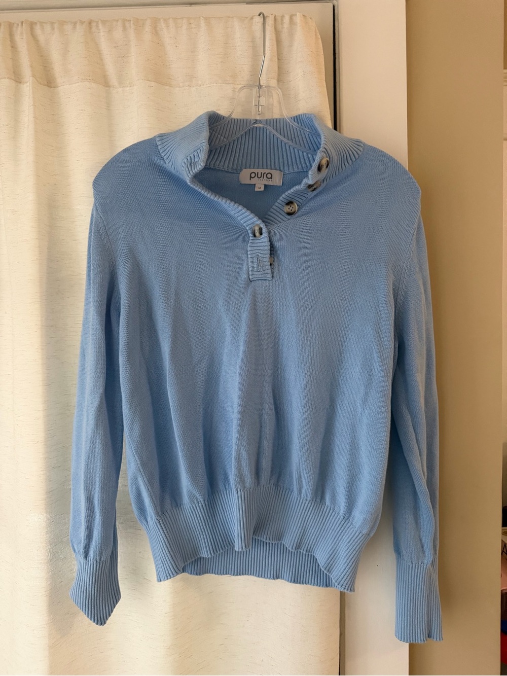 Pur Light Blue Button-Front Scoop-Neck Sweater